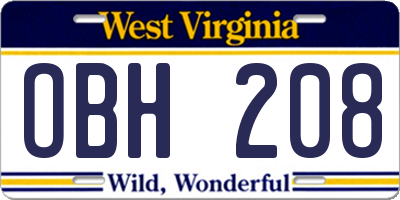 WV license plate OBH208
