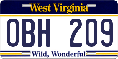 WV license plate OBH209