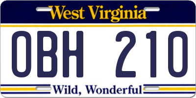 WV license plate OBH210