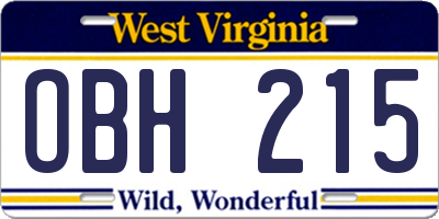 WV license plate OBH215