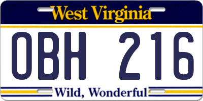 WV license plate OBH216