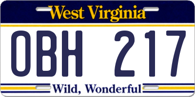 WV license plate OBH217