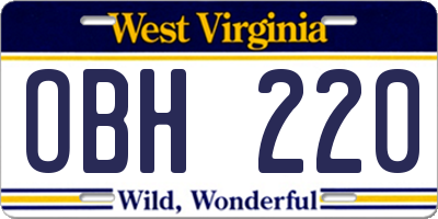 WV license plate OBH220