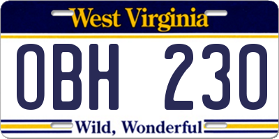 WV license plate OBH230