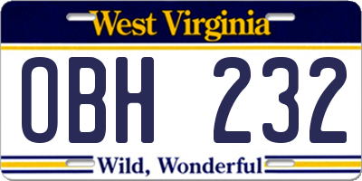 WV license plate OBH232