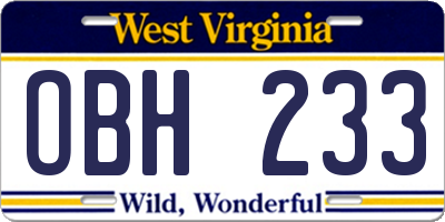 WV license plate OBH233