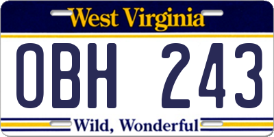 WV license plate OBH243