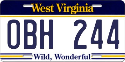 WV license plate OBH244