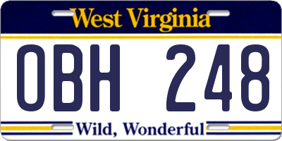 WV license plate OBH248