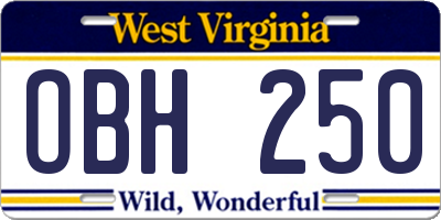 WV license plate OBH250