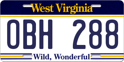WV license plate OBH288