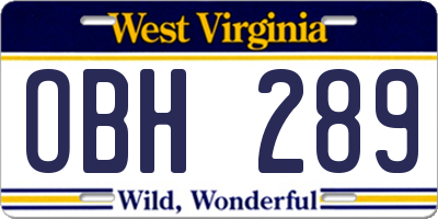 WV license plate OBH289