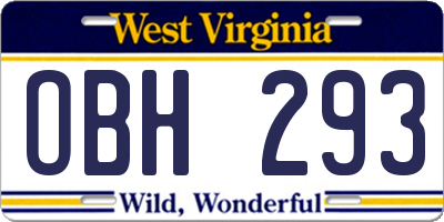 WV license plate OBH293