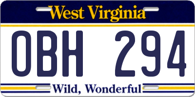 WV license plate OBH294