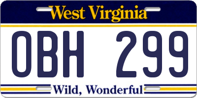 WV license plate OBH299