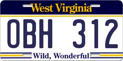 WV license plate OBH312