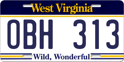 WV license plate OBH313