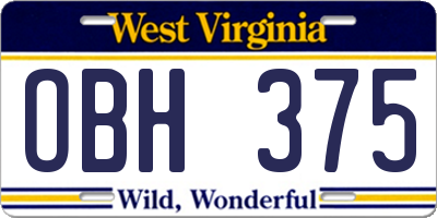 WV license plate OBH375