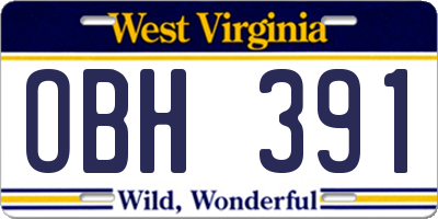 WV license plate OBH391