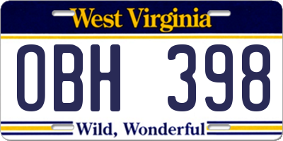 WV license plate OBH398