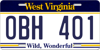 WV license plate OBH401