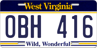 WV license plate OBH416