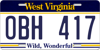 WV license plate OBH417