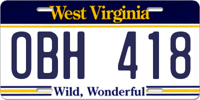 WV license plate OBH418