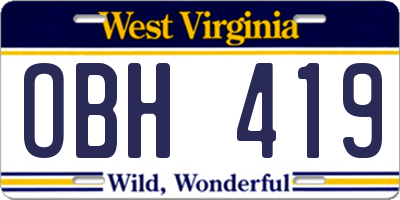 WV license plate OBH419