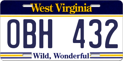 WV license plate OBH432
