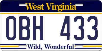 WV license plate OBH433