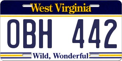 WV license plate OBH442