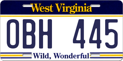 WV license plate OBH445