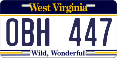 WV license plate OBH447