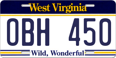 WV license plate OBH450
