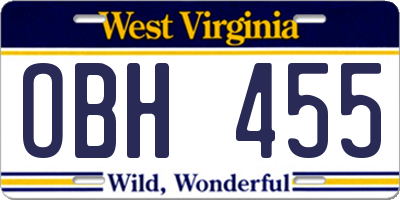 WV license plate OBH455