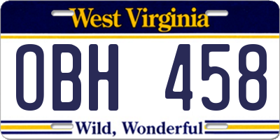 WV license plate OBH458