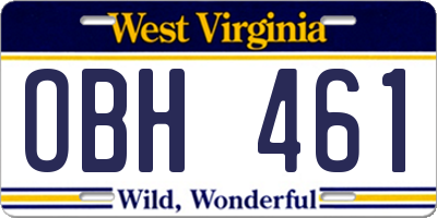 WV license plate OBH461