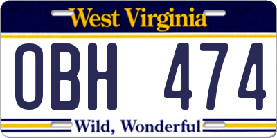 WV license plate OBH474