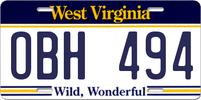 WV license plate OBH494