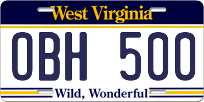 WV license plate OBH500