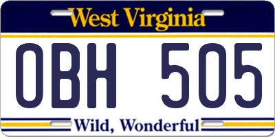 WV license plate OBH505
