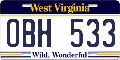 WV license plate OBH533