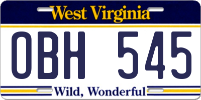 WV license plate OBH545