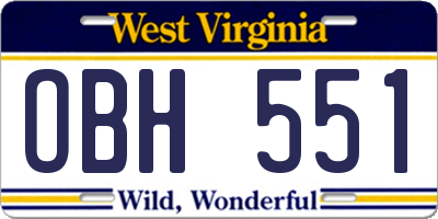 WV license plate OBH551