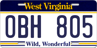 WV license plate OBH805