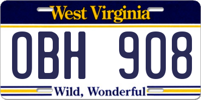 WV license plate OBH908