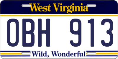 WV license plate OBH913