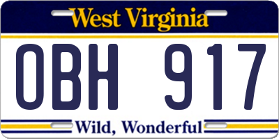 WV license plate OBH917