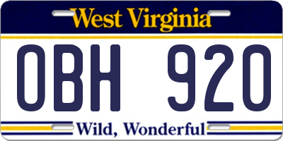 WV license plate OBH920